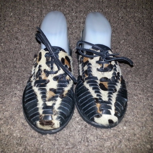 PAJAR -Black Leather & Hair Calf Leopard Flats - Picture 3 of 7